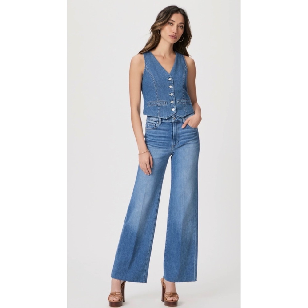 PAIGE Jeans Womens 32 Blue Anessa High Rise Wide Leg Raw Hem Denim Trousers